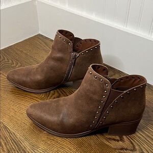 MIA Chocolate Brown Faux Leather Pointed Toe Studded Ankle Boots - Size 10